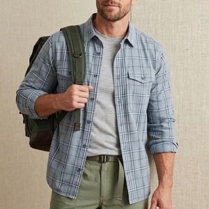 Brothers / Sons Mens Blue Plaid Long Sleeve‎ Button Down Shirt Large Rugged L
